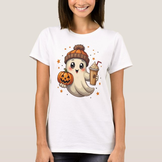 Fantasma lindo con calabaza y café camiseta de Hal (Anverso)