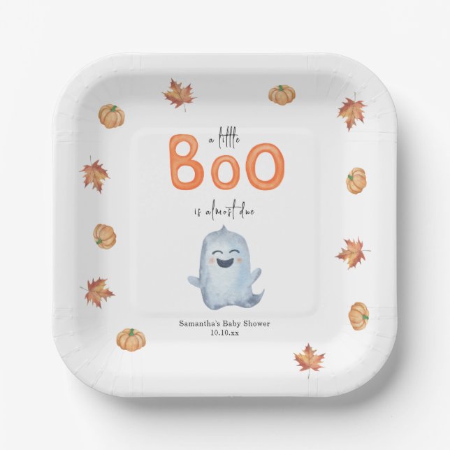 Fantasma lindo con calabazas Plato de papel (Anverso)