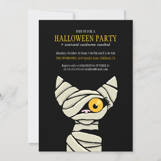 Fantasma Mummy Cat Halloween Party Invitaciones (Anverso)