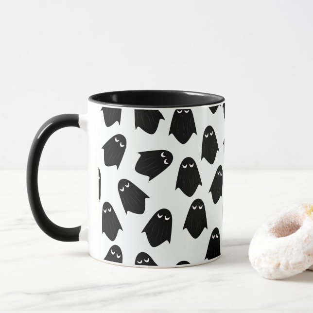 Fantasma patrón silueta taza de café (Con donut)
