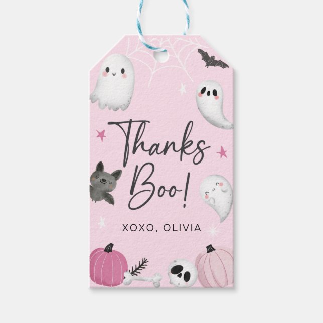 Fantasma Rosa Halloween Etiqueta de agradecimiento (Anverso)