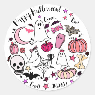 Fantasma rosa y Pegatina redonda de calabaza Hallo