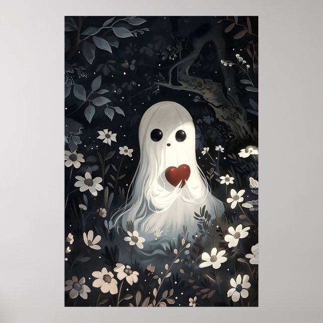 Fantasma sosteniendo corazón en impresión de bosqu (Frente)