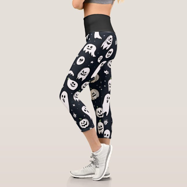 Fantasma y calabaza Halloween Capri Leggings (Izquierda)