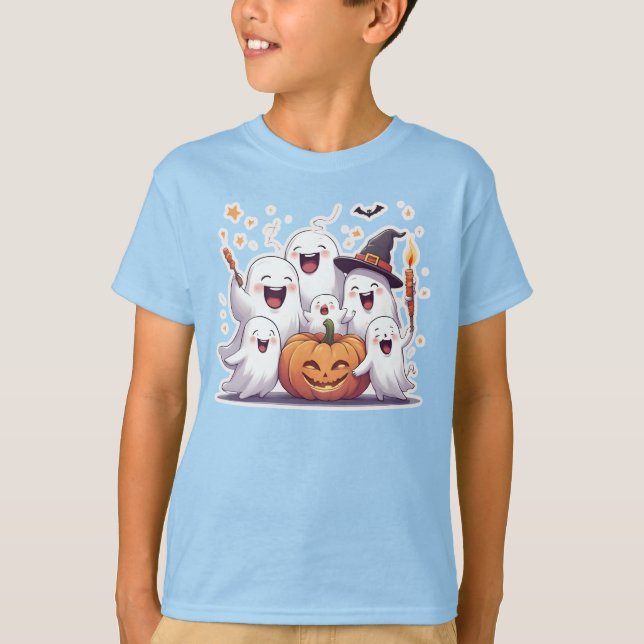 Fantasmas Adorables y niños calabaza Camiseta Hall (Anverso)