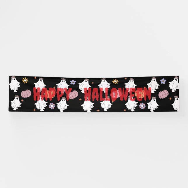 Fantasmas blancos y pancarta de calabaza - Decorac (Horizontal)