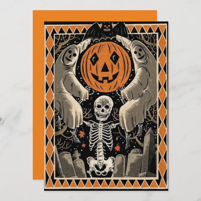 Fantasmas Y Calabazas De Halloween Vintage (Anverso / Reverso)