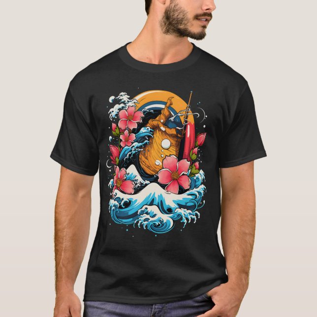 Fantásticas olas florales en camiseta gráfica (Anverso)