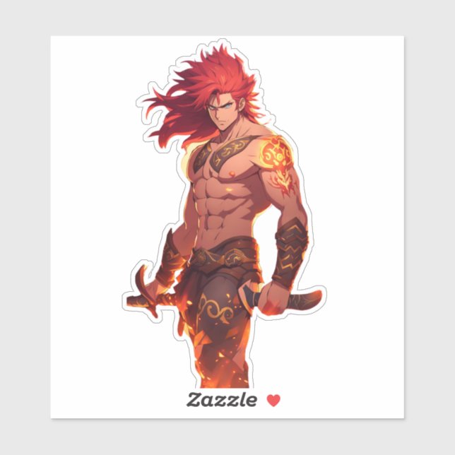 Fantasy Anime Husbando Pegatina - Fiery Red Hair (Hoja)