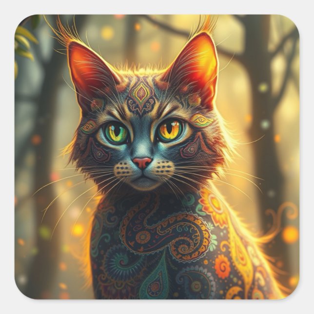 Fantasy Colorful Cat Pegatinas (Anverso)
