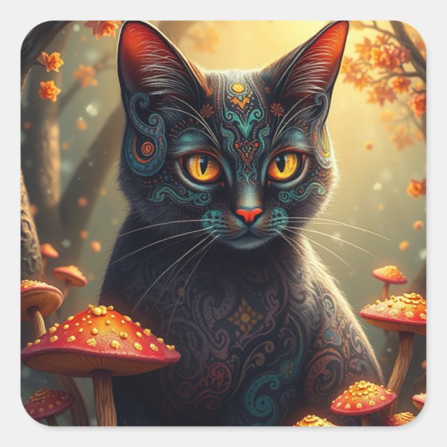 Fantasy Colorful Cat Pegatinas (Anverso)