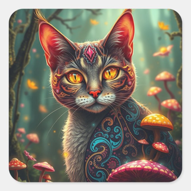 Fantasy Colorful Cat Pegatinas (Anverso)