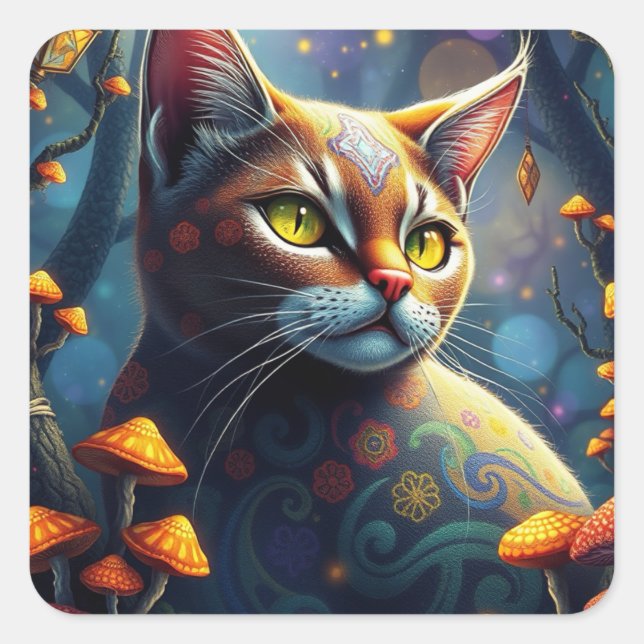Fantasy Colorful Cat Pegatinas (Anverso)
