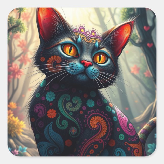 Fantasy Colorful Cat Pegatinas (Anverso)