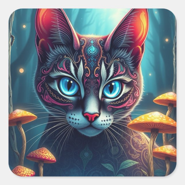 Fantasy Colorful Cat Pegatinas (Anverso)