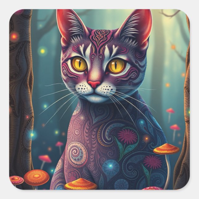Fantasy Colorful Cat Pegatinas (Anverso)
