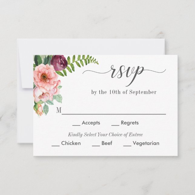 Fantasy Floral Wedding RSVP con opciones de Entree (Anverso)