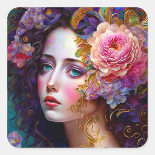 Fantasy Glam Mujer Pop Art Square Pegatina