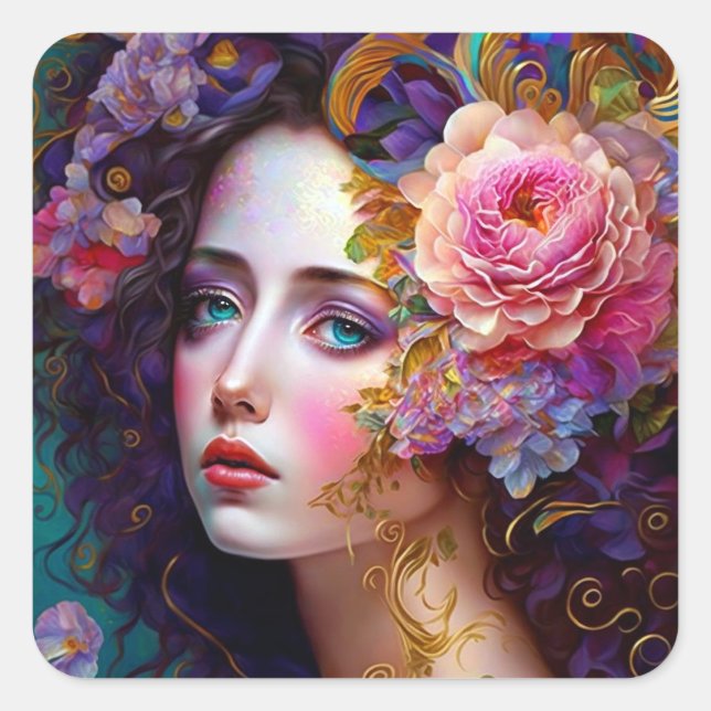 Fantasy Glam Mujer Pop Art Square Pegatina (Anverso)