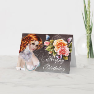 Fantasy Redhead con tarjeta de cumpleaños para Ros