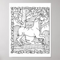 Fantasy Tree Forest Unicorn Coloración Arte