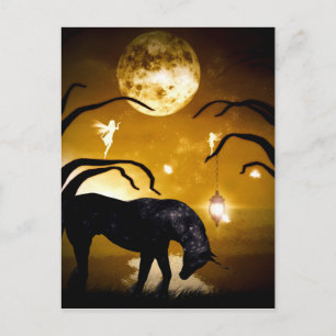 Fantasy unicorn y hadas postal
