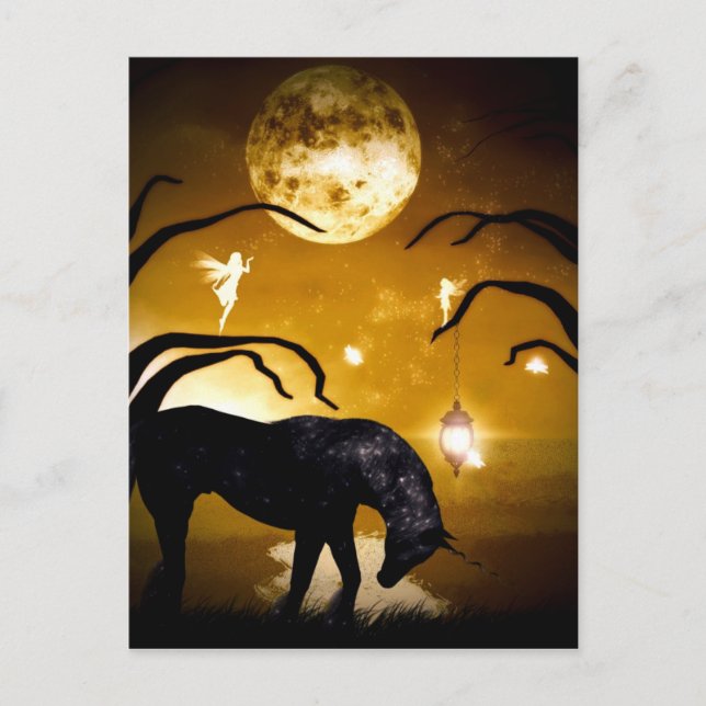Fantasy unicorn y hadas postal (Anverso)