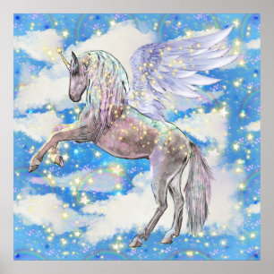Fantasy unicornio chica decoración poster
