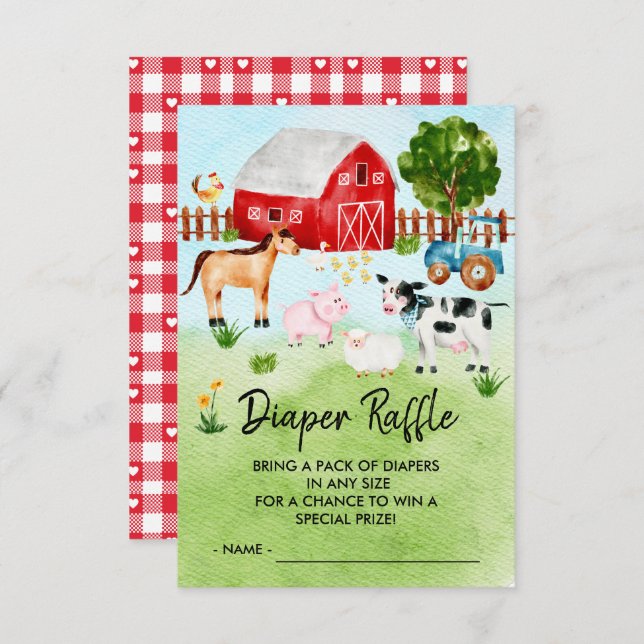Farm Animals Baby Shower Diaper Raffle Ticket (Anverso / Reverso)