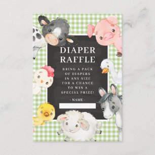 Farm Animals Shower Diaper Raffle Tarjeta de Gabin