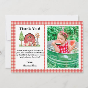 Farm/ Barnyard Birthday Gracias tarjeta con foto