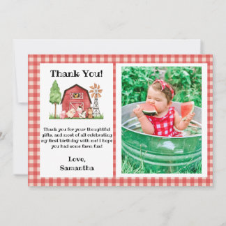 Farm/ Barnyard Birthday Gracias tarjeta con foto