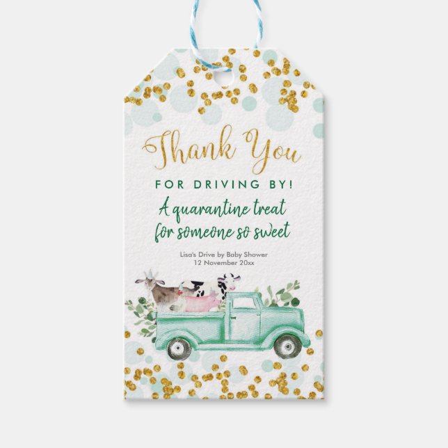 Farm Drive de Baby Shower etiqueta de agradecimien (Anverso)