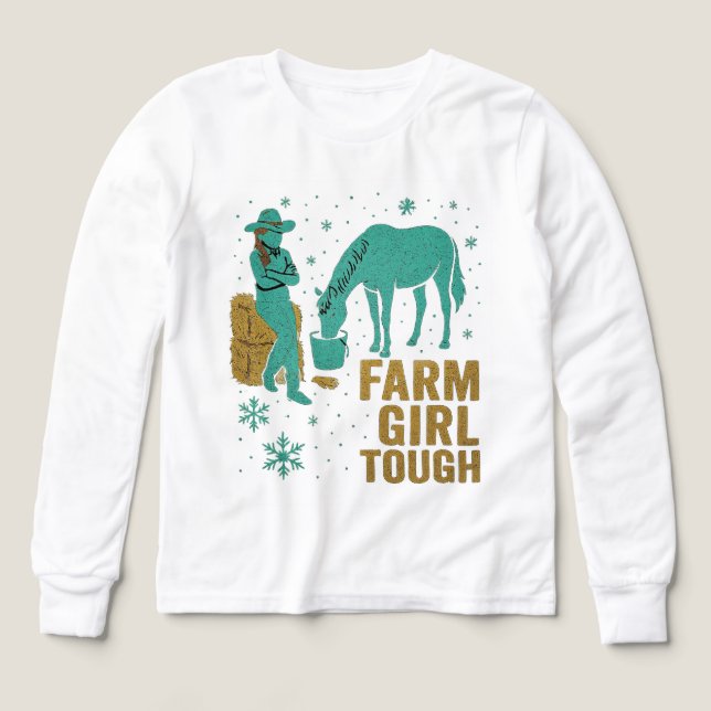 Farm Girl Tough Long Sleeve – Western Horse Shirt  (Diseño frontal)
