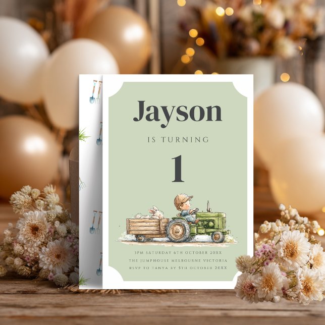 Farm Tractor Birthday Invitation | Barnyard Animal (Subido por el creador)