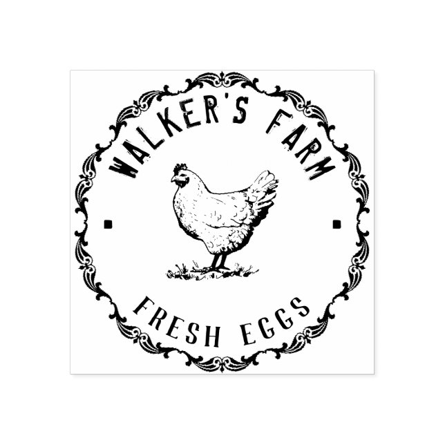 Farmhouse Hen | Sello de goma de huevo personaliza (Impresión)
