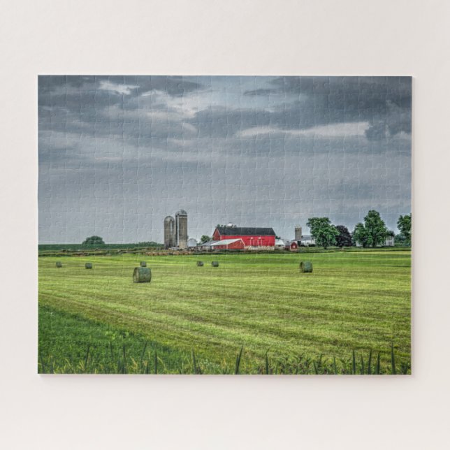 Farms | Red Barn & Silo in Spring Jigsaw Puzzle (Horizontal)