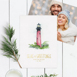 Faro acuático con tarjeta de vacaciones fotográfic