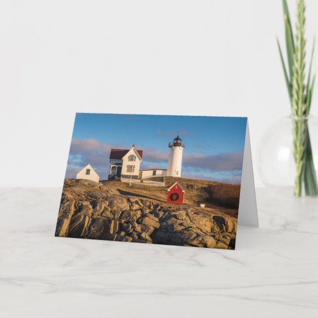 Faro al atardecer con decoraciones de Navidad (Anverso)