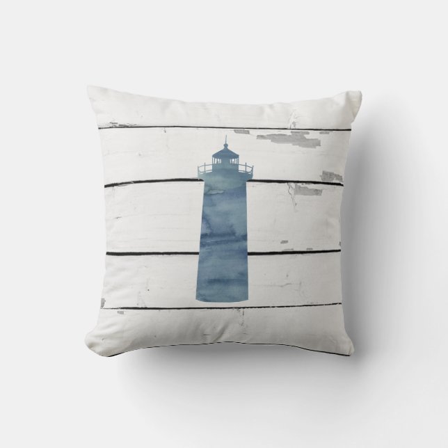 Faro azul pintando Cojín decorativo náutico (Anverso)