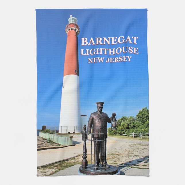 Faro Barnegat, toalla de té de Nueva Jersey (Vertical)