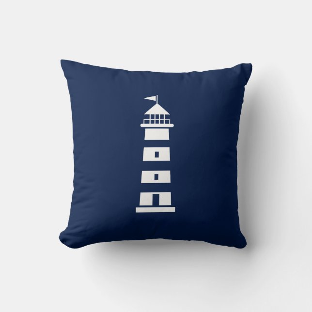Faro blanco sobre almohada náutica azul de la mari (Anverso)