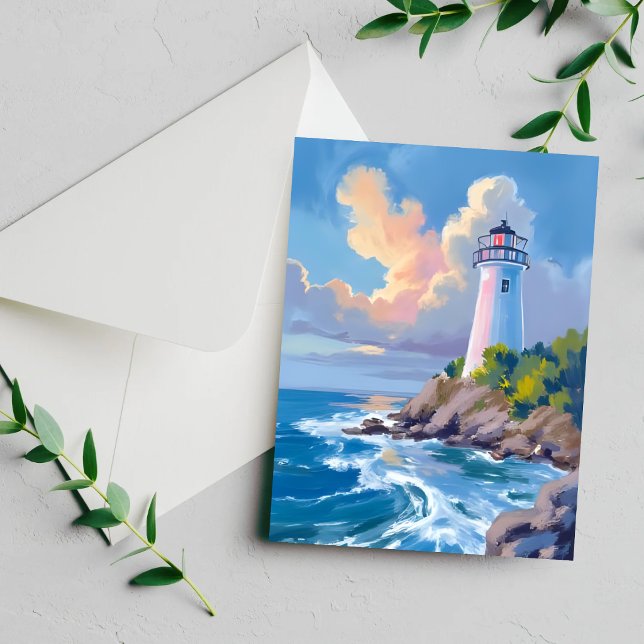 Faro costero | Tarjeta del mar de olas del océano  (Subido por el creador)