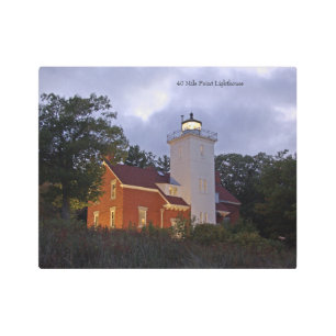 Faro de 40 Mile Point al atardecer arte mural meta