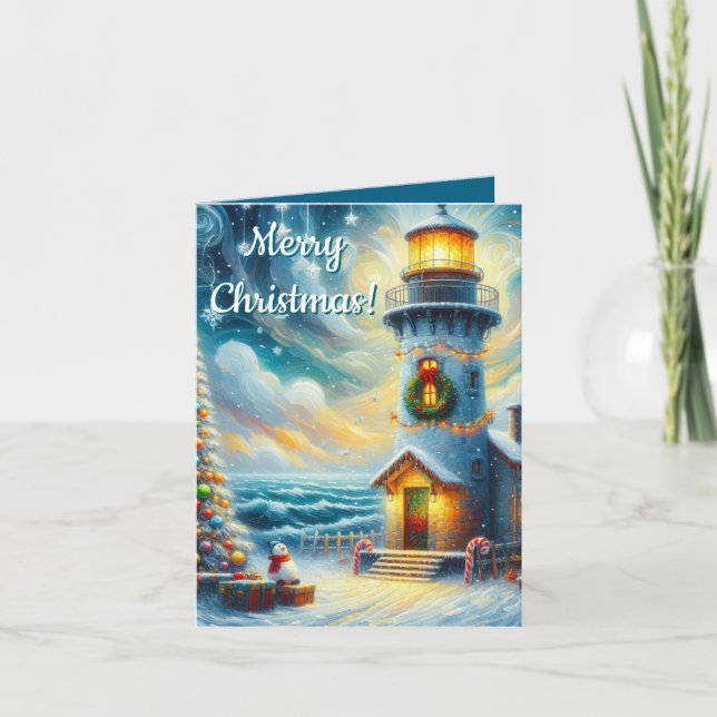 Faro de árbol de navidad azul costero náutico (Anverso)
