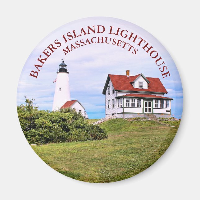 Faro de Bakers Island, imán redondo de MAMÁES (Frente)