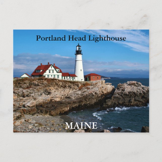 Faro de cabeza de Portland, postal Maine (Anverso)