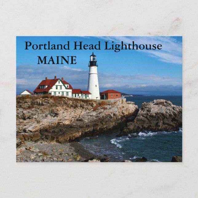 Faro de cabeza de Portland, postal Maine (Anverso)