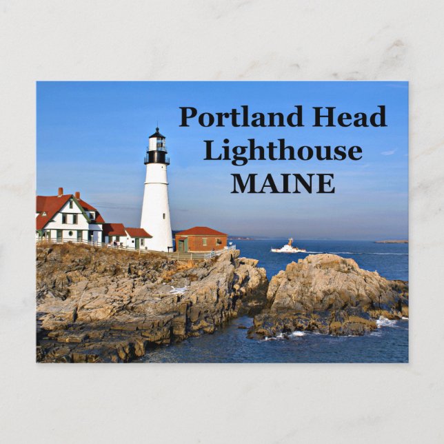 Faro de cabeza de Portland, postal Maine (Anverso)