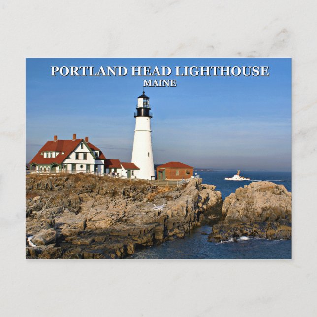Faro de cabeza de Portland, postal Maine (Anverso)